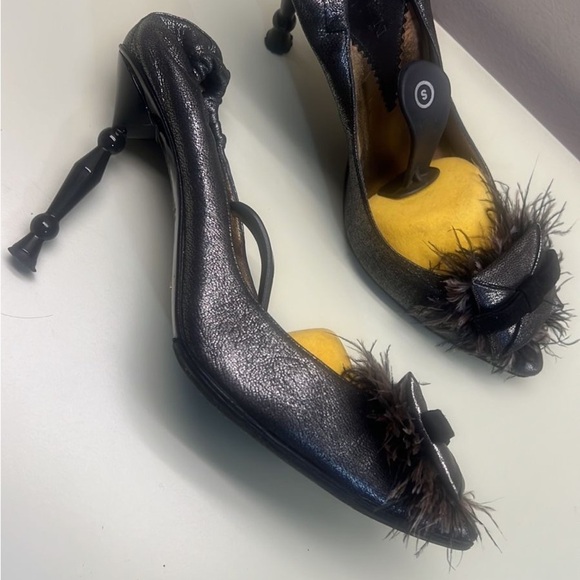 Emporio Armani Black Heels with Sculptural Metallic Heel and Glossy Finish - Picture 3 of 8